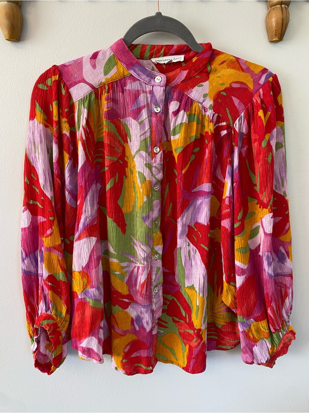 Vibrant Floral Button-Front Blouse - Pink Multi - Resort Wear - Vacation